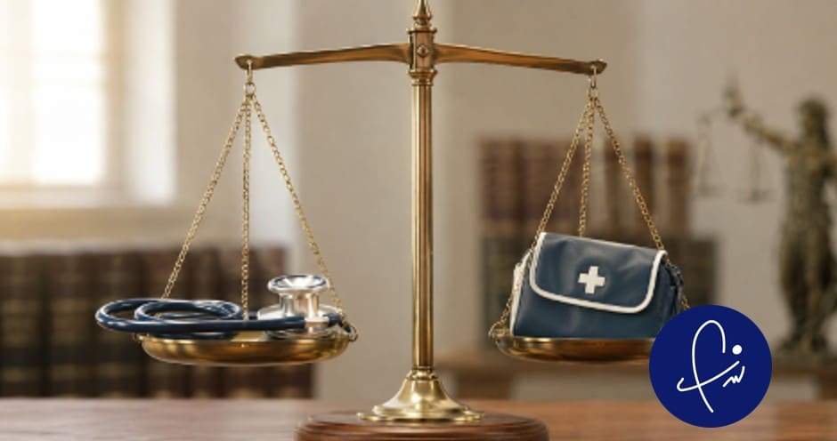 Balance représentant l'équilibre des responsabilités médicales entre infirmiers et médecins sur l'aide à mourir