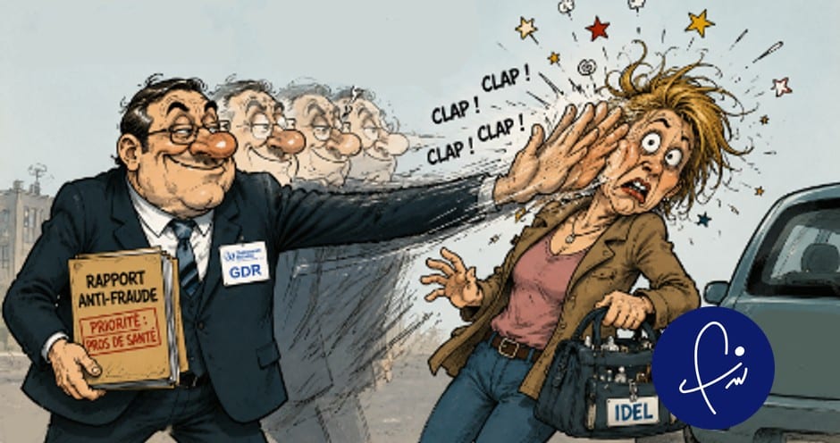 Caricature dénonçant la chasse aux fraudeurs ciblant les infirmières libérales selon un rapport anti-fraude de l'Assurance-maladie.