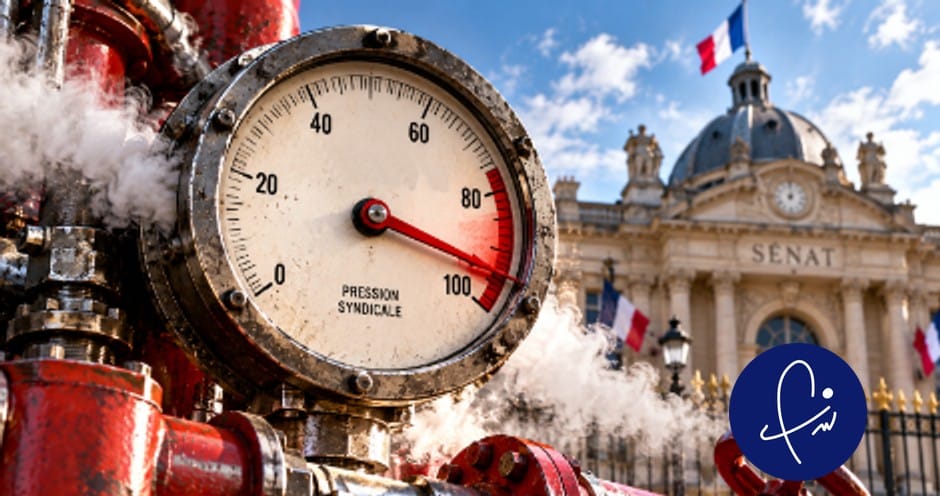 Manomètre de pression devant le Sénat symbolisant la mobilisation de la FNI sur le budget de la Sécu et la crise des carburants