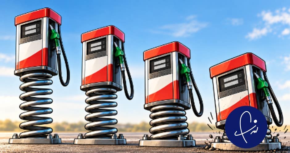 Pompes à essence avec ressorts illustrant la volatilité des prix du carburant impactant les infirmiers libéraux